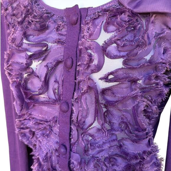 Rye Purple Very Fairy Coquette Mesh Front Cardi with Bow and Lace Trim XS NWT - Picture 12 of 14